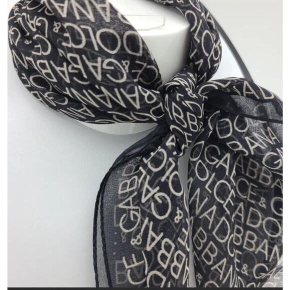 Dolce & Gabbana Signature Logo Black Silk Monogram Neck Hair Handbag Scarf - Picture 7 of 12